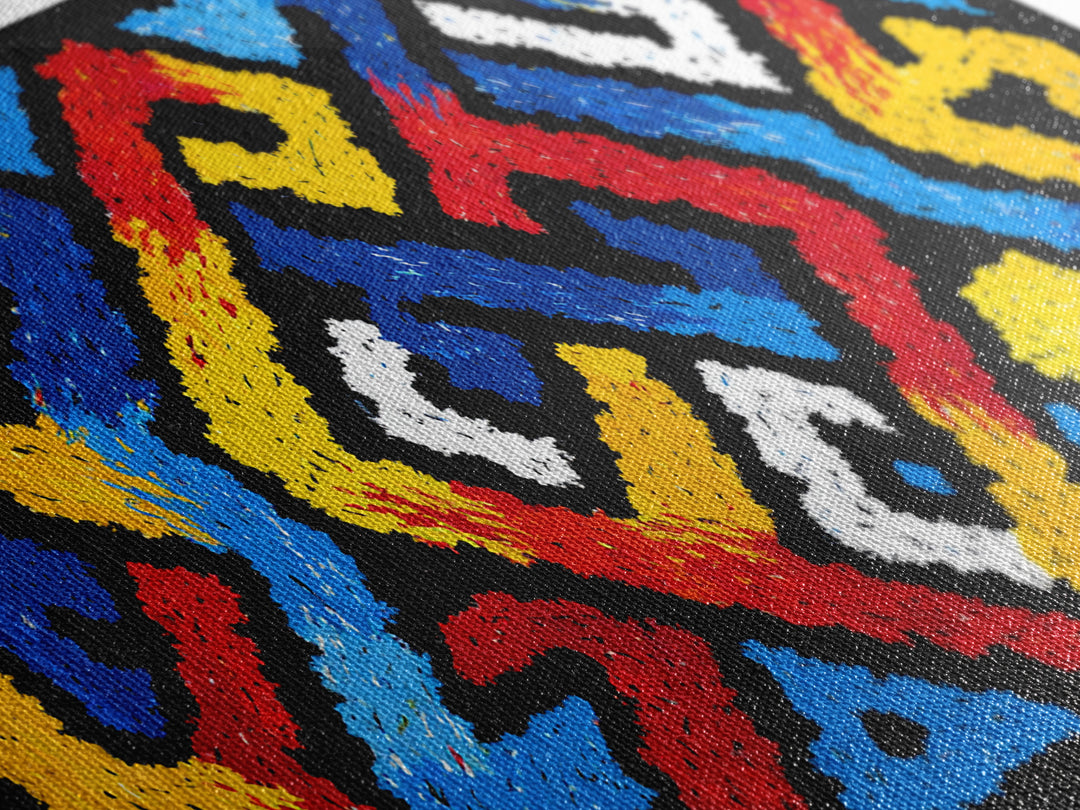 Colorful African Tribal Textile Canvas Print, Bold Geometric Pattern Wall Decor, Ankara Inspired Art, Vibrant Home Accent