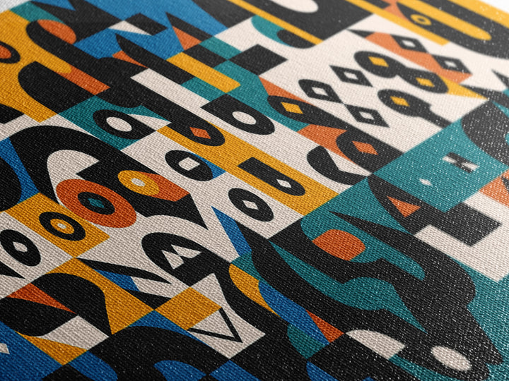 Teal Orange Geometric Cubist Shapes Canvas Print, Abstract African Art, Afrocentric Wall Decor, Modern Black Art For Living Room