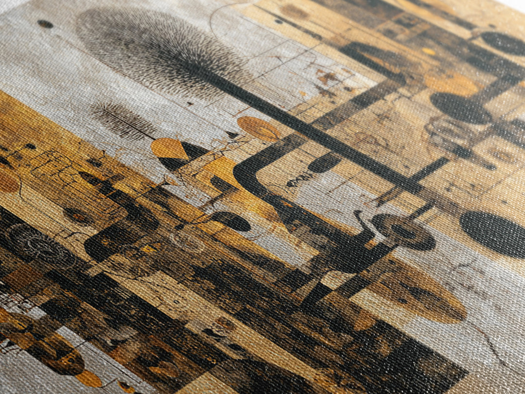 Earth Tone Abstract African Cityscape Wall Art, Modern African Art Decor, Afrocentric Canvas, Black Gold Home Decor Print