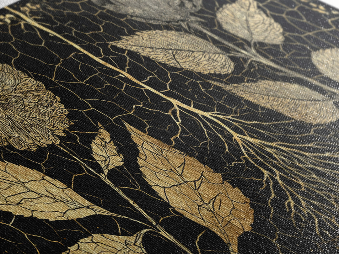 Black Gold Botanical Roots Framed Canvas Print, African Inspired Wall Decor, Luxury Nature Art, Elegant Home Decor Gift Idea