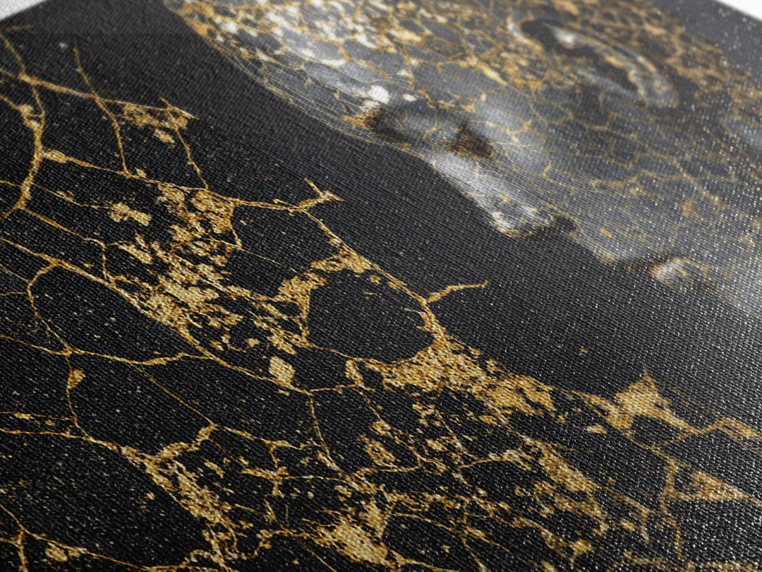 Black Gold Kintsugi African Portrait Canvas Print, Modern Black Art Decor, Luxury Wall Art, Elegant Woman Profile Artwork