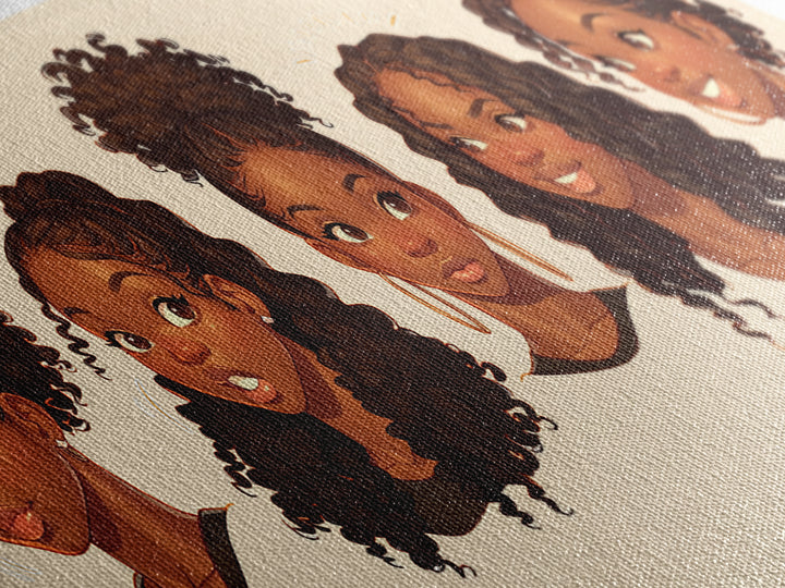 Cute Black Girl Hairstyle Portraits Wall Art, Melanin Artwork, African American Kids Decor, Black Girl Magic Canvas Print