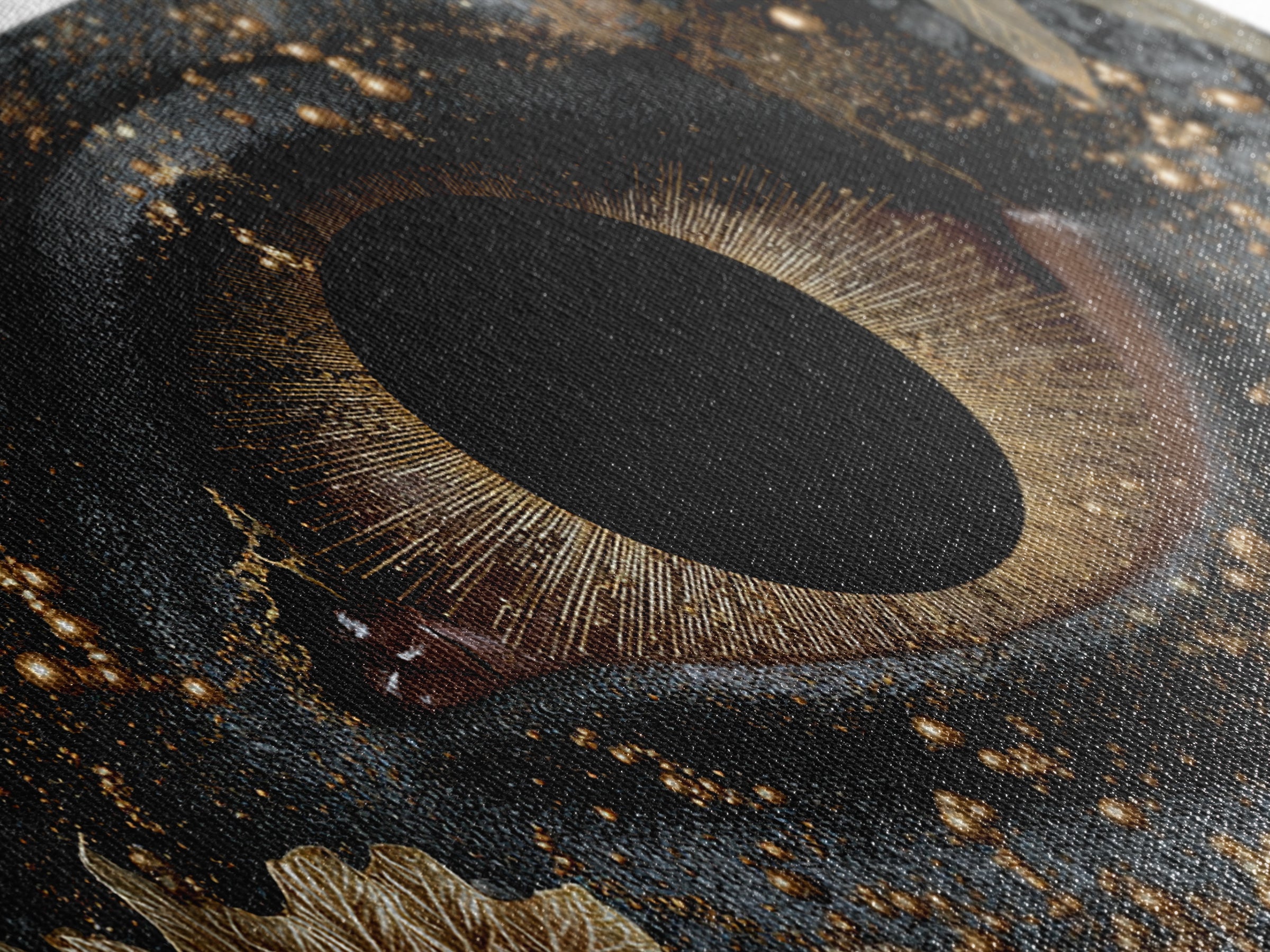 Golden Floral Mystic Eye Canvas Print, Black And Gold Abstract Wall Art, Luxury Feminine Decor For Stylish Living Room Gift
