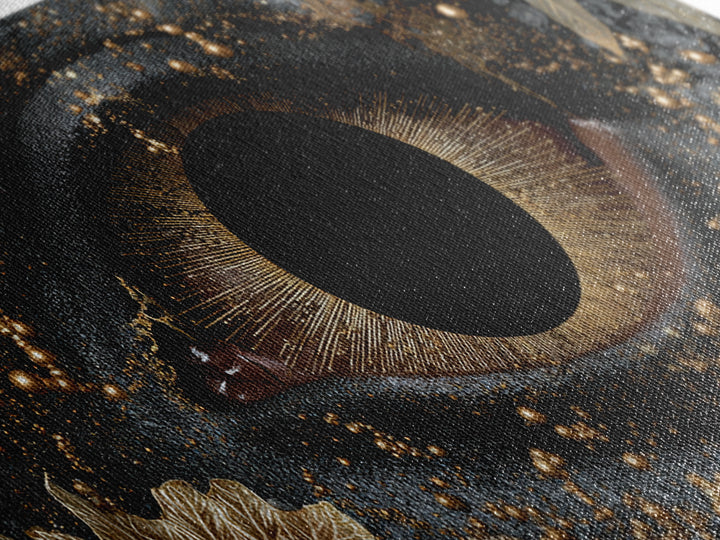 Golden Floral Mystic Eye Canvas Print, Black And Gold Abstract Wall Art, Luxury Feminine Decor For Stylish Living Room Gift