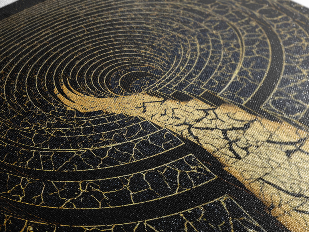 Golden Labyrinth Wall Art, Black And Gold Abstract Spiral Maze, Luxury Canvas Print, Modern Geometric Statement Decor Home Decor