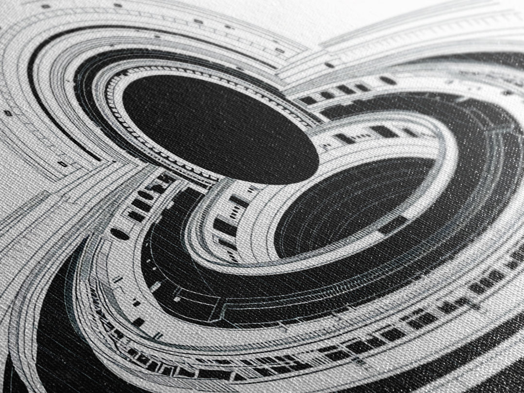 Monochrome Space Station Wall Art, Black And White Futuristic Architecture, Minimalist Canvas Print, Modern Office Decor