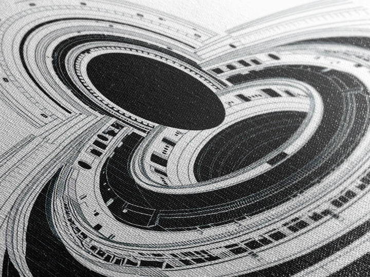 Monochrome Space Station Wall Art, Black And White Futuristic Architecture, Minimalist Canvas Print, Modern Office Decor