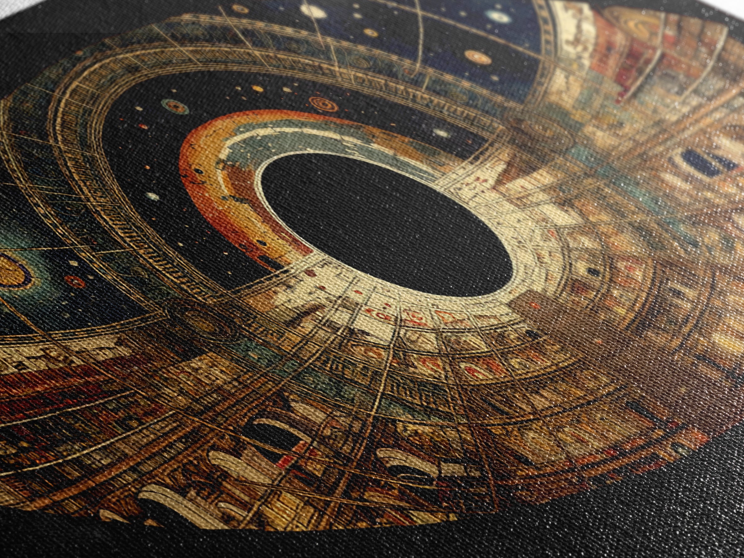 Celestial Observatory Eye Canvas Print, Ornate Cosmic Library Wall Art, Black Gold Sci Fi Decor, Mystical Statement Piece