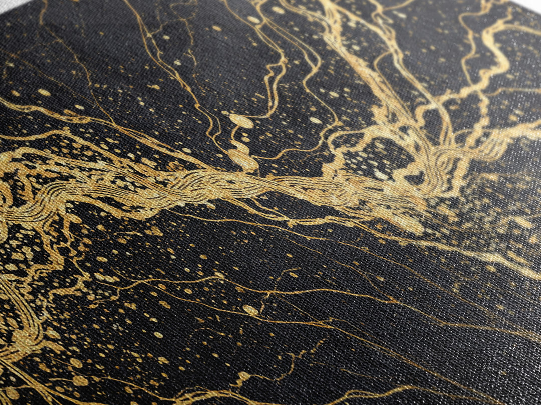 Gold Energy Flow Canvas Print, Black And Gold Abstract Painting, Luxury Wall Art, Modern Textured Statement Decor For Living Room