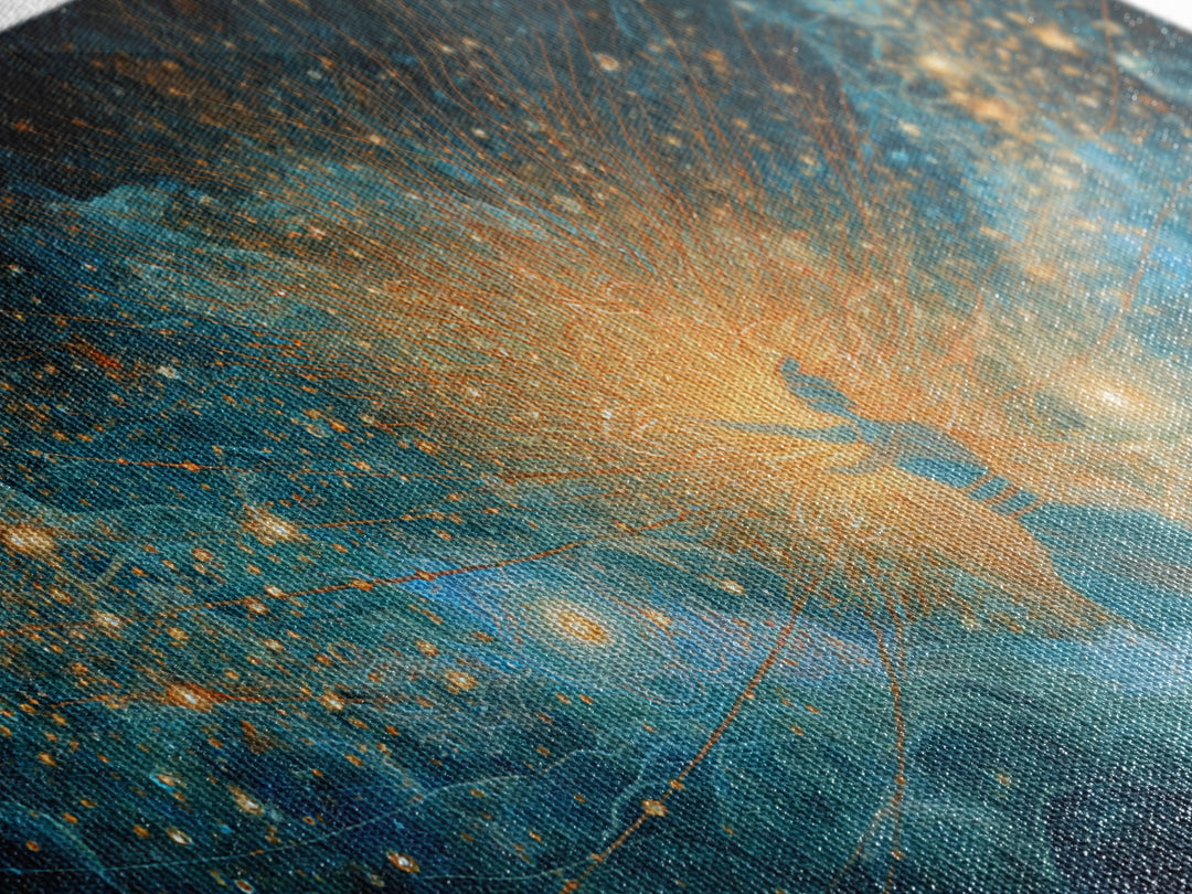 Cosmic African Goddess In Blue Gold Light Wall Art, Spiritual Afrocentric Decor, Mystical Woman Canvas, Dreamy Art Print