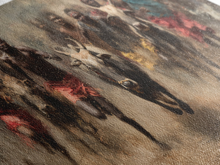 African Cattle Race Wall Art, Tribal Runners In Dusty Motion, Dramatic Safari Painting, Rustic Culture Decor For Home And Office