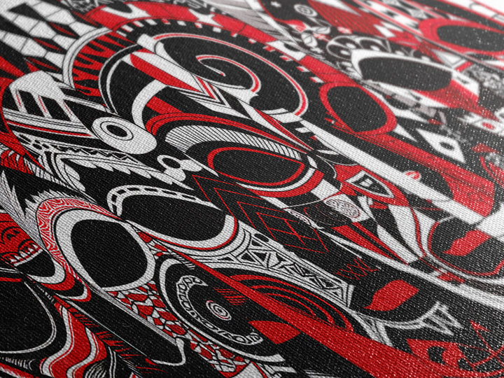 Overlapping Red Tribal Masks In Bold Pattern, African Mask Wall Art, Afrocentric Decor, Contemporary Canvas Print, Home Decor Gift