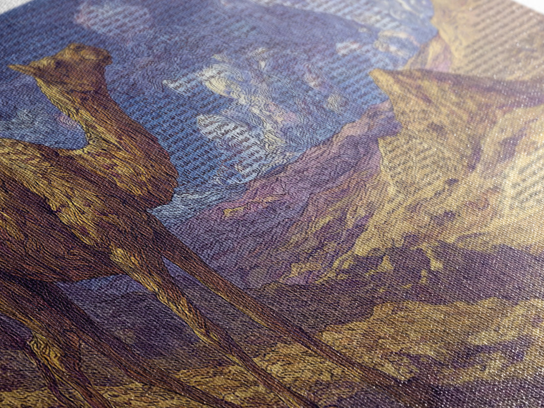 Painterly Camel In Purple Desert Landscape, African Safari Art Framed Canvas Print, Serengeti Wall Art, Travel Decor Gift