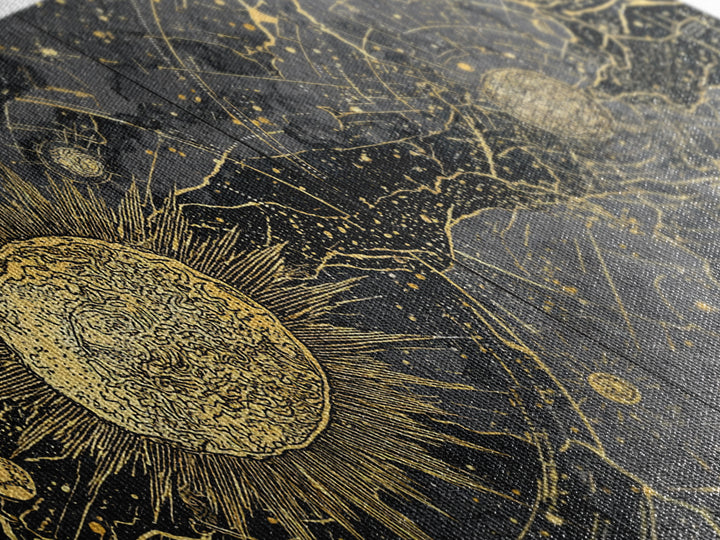 Gold Sun Moon Constellation Map Canvas Print, Celestial African Inspired Wall Art, Black And Gold Spiritual Home Decor Gift