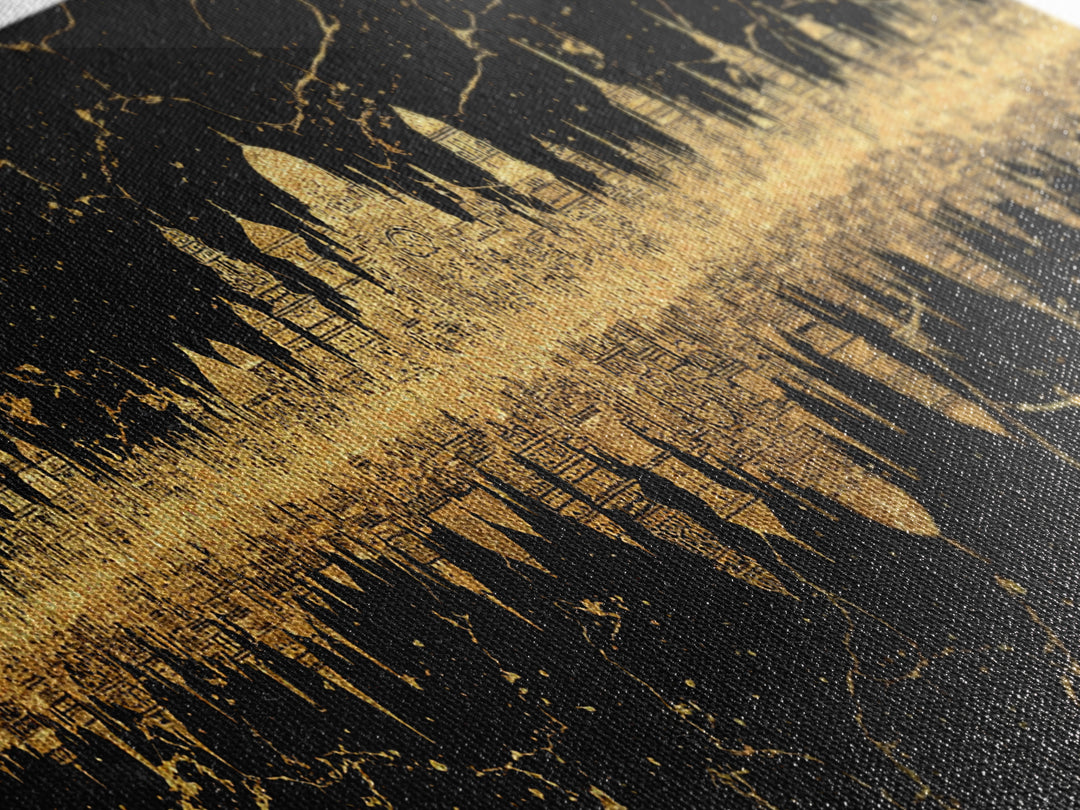 Golden Temple Skyline Reflection Framed Canvas Print, African Inspired Black And Gold Wall Decor, Luxury Statement Art Gift