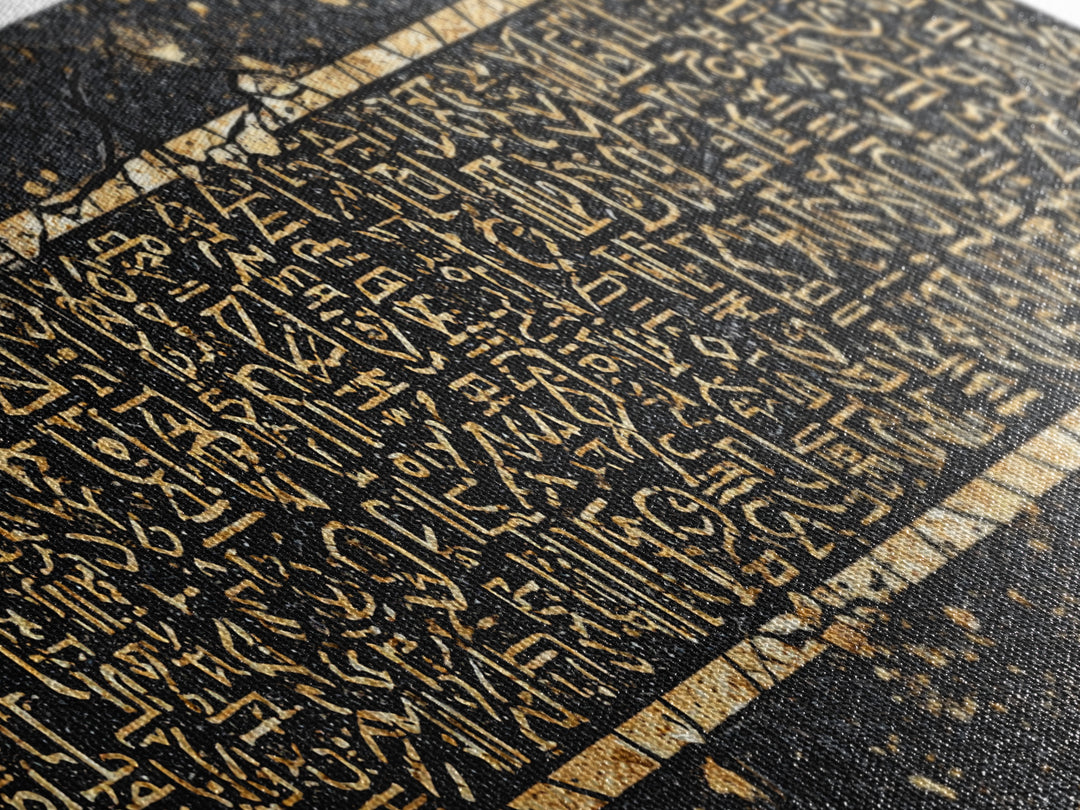 Gold Egyptian Hieroglyph Panel Wall Art, African Culture Art Print, Ancient African Decor, Black And Gold Statement Canvas