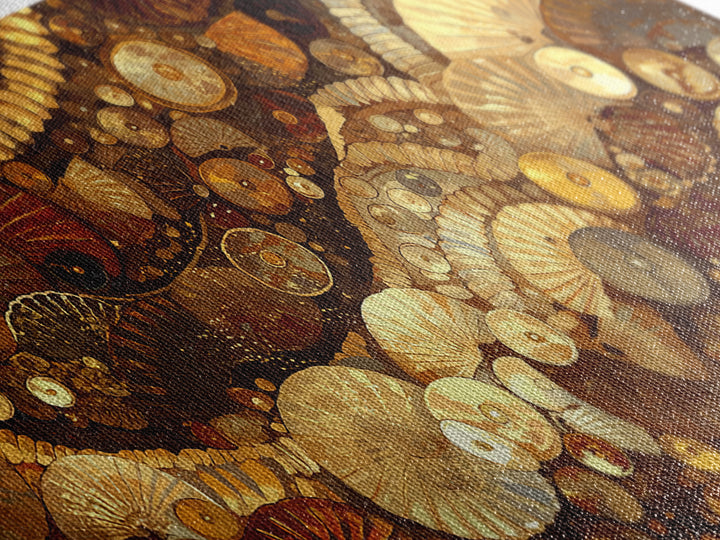 Gold Brown Shell Mosaic Wall Art, Abstract African Patterns, Luxury Art Home Decor, Earth Tone Bohemian Framed Canvas Print
