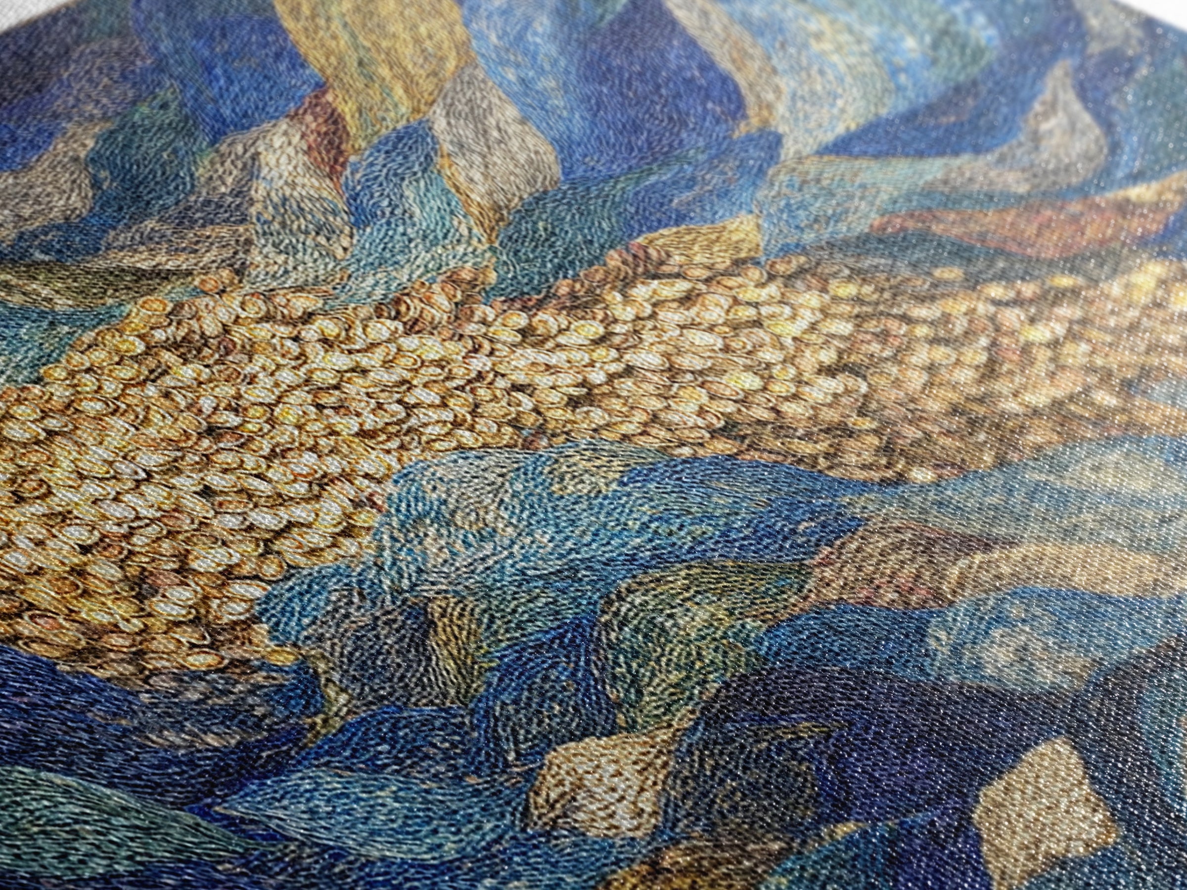 Blue Gold River Mosaic Wall Art, African Landscape, Textured Art Print, Coastal Abstract Decor, Modern Large Canvas Print