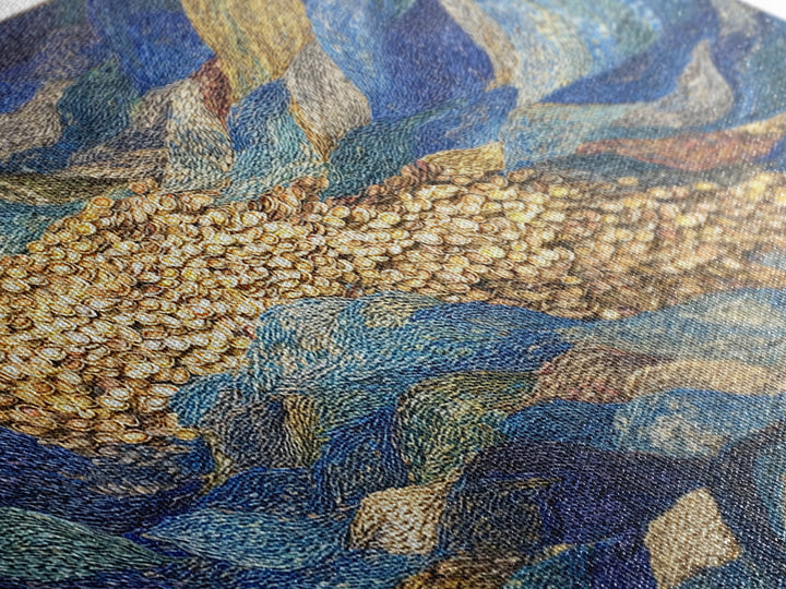 Blue Gold River Mosaic Wall Art, African Landscape, Textured Art Print, Coastal Abstract Decor, Modern Large Canvas Print