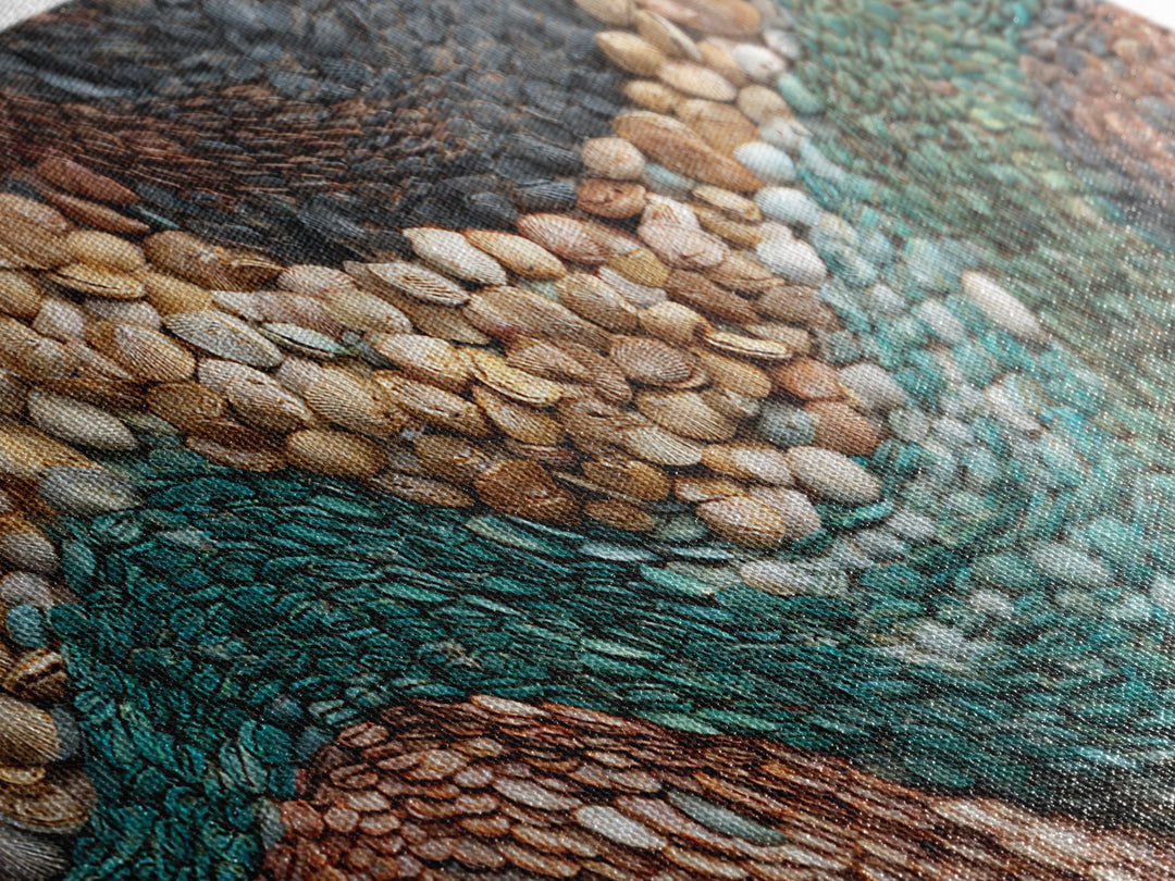 Teal Earth Shell Landscape Wall Art, Textured African Abstract, Boho Wall Decor, Nature Inspired Home Decor Framed Canvas Print
