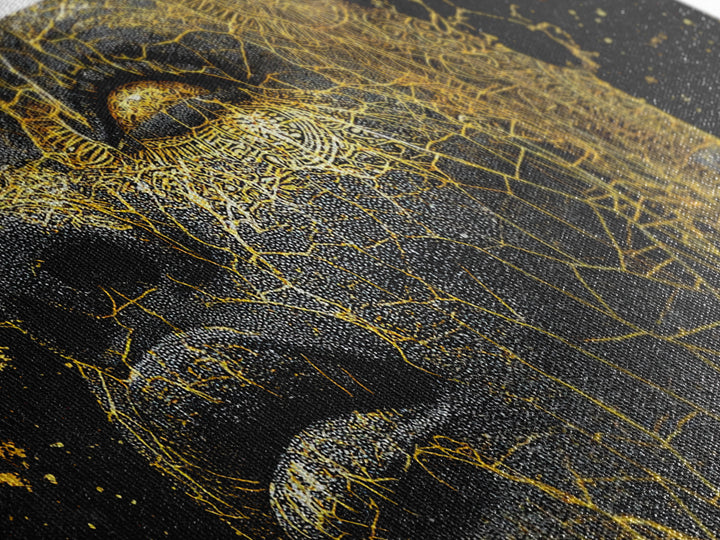 Golden Cracked Black Face Portrait Canvas Print, Abstract African Art, Melanin Artwork, Modern Black Art Decor, Gift For Him