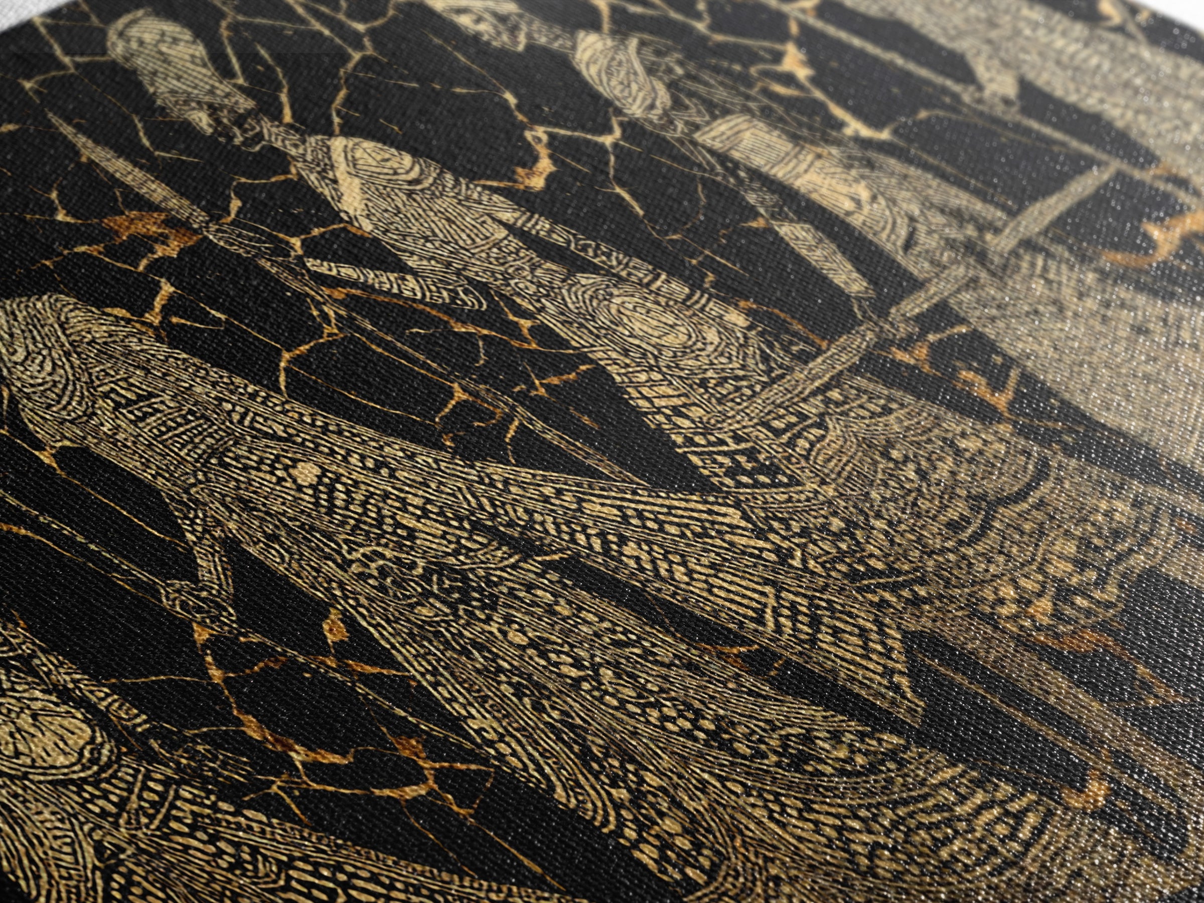 Gold Tribal Women Procession On Black Wall Art, African Patterns, Elegant Cultural Decor, Boho African Canvas Print For Bedroom