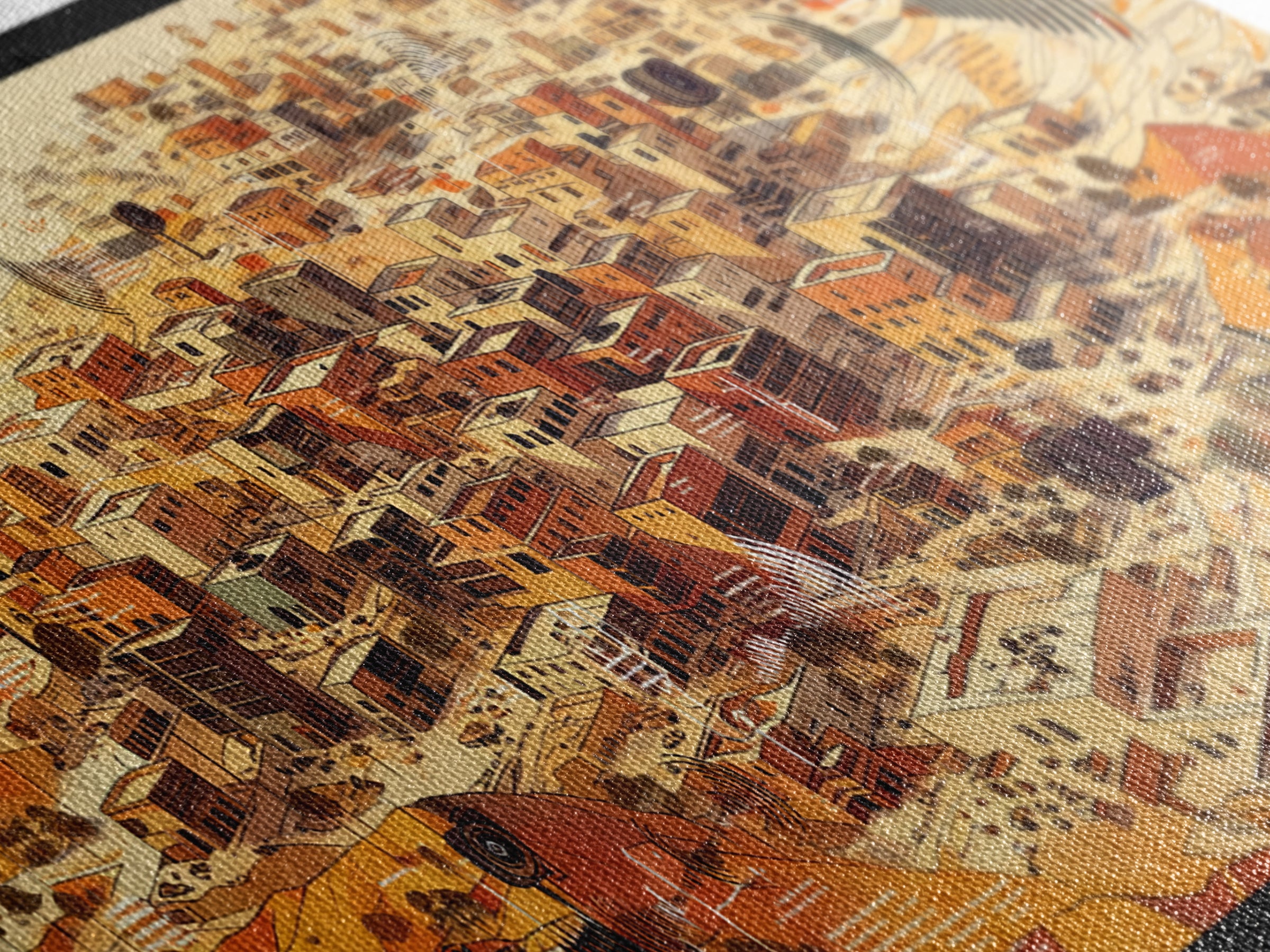 Sunlit Desert City Aerial Wall Art, African Landscape, Terracotta Architecture Print, Modern Boho Office Decor Gift For Him