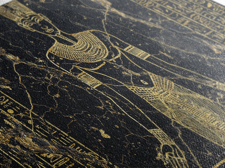 Gold Egyptian Queen Wall Art, African Egyptian Art Canvas Print, Hieroglyph Goddess Portrait, Black And Gold Home Decor Gift