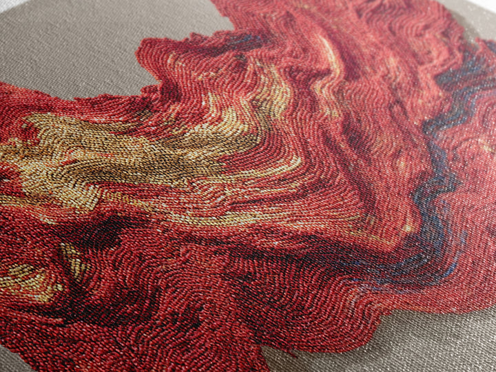 Red And Gold Beaded Wave Sculpture Wall Art, African Abstract Textile Decor, Luxury Canvas Print, Bold Contemporary Home Accent