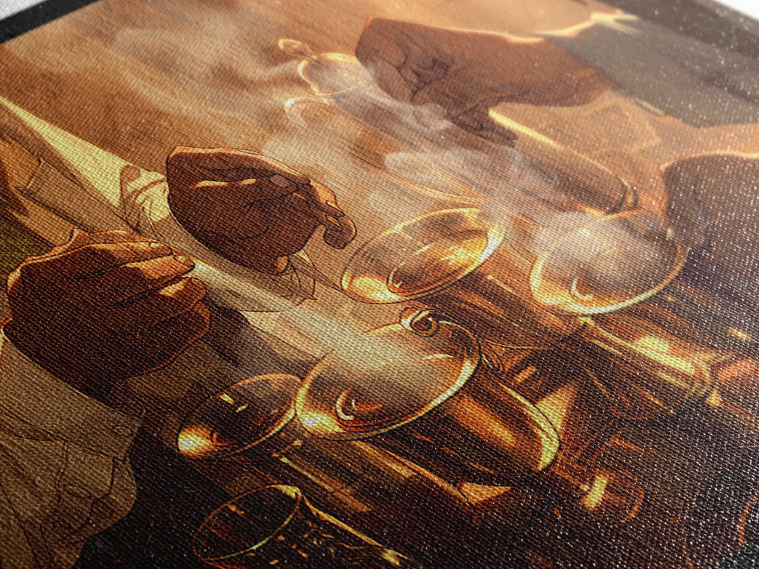 Golden Hands Pouring Tea Canvas Print, African Inspired Kitchen Wall Decor, Cultural Art Print For Warm Dining Room Home Decor
