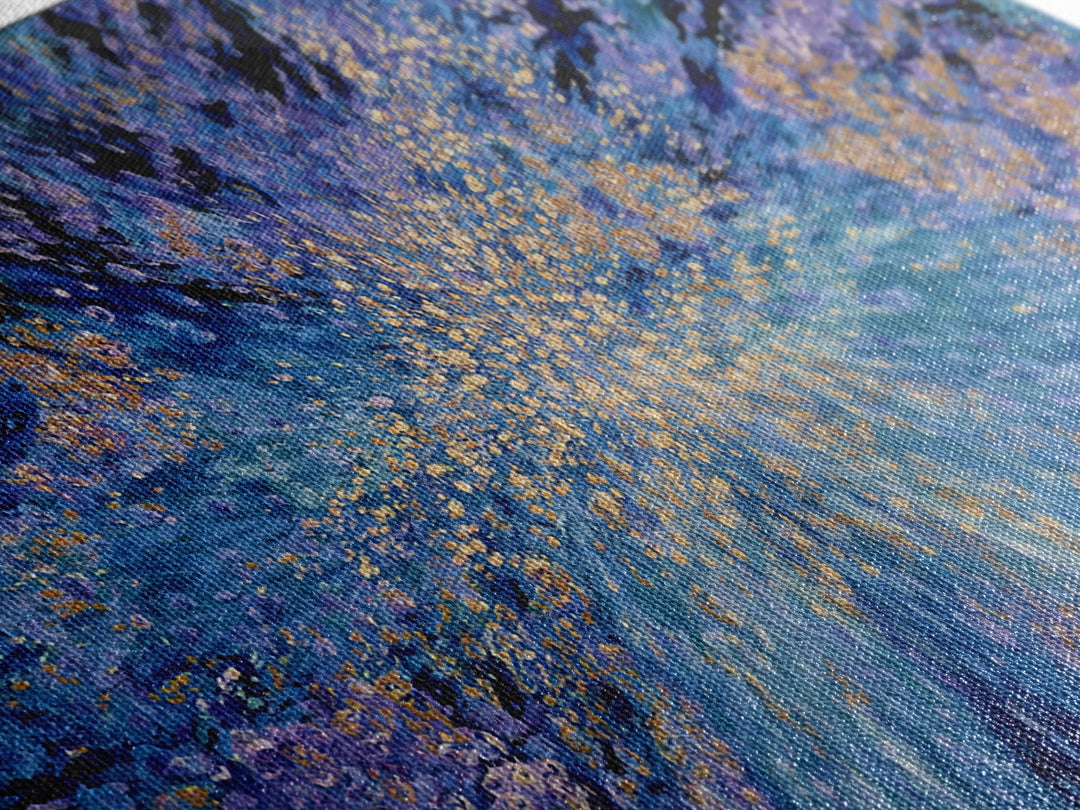 Blue Gold Cosmic Abstract Wall Art, Explosive Modern Canvas Decor, Textured Art Print, Dreamy Statement Living Room Decor