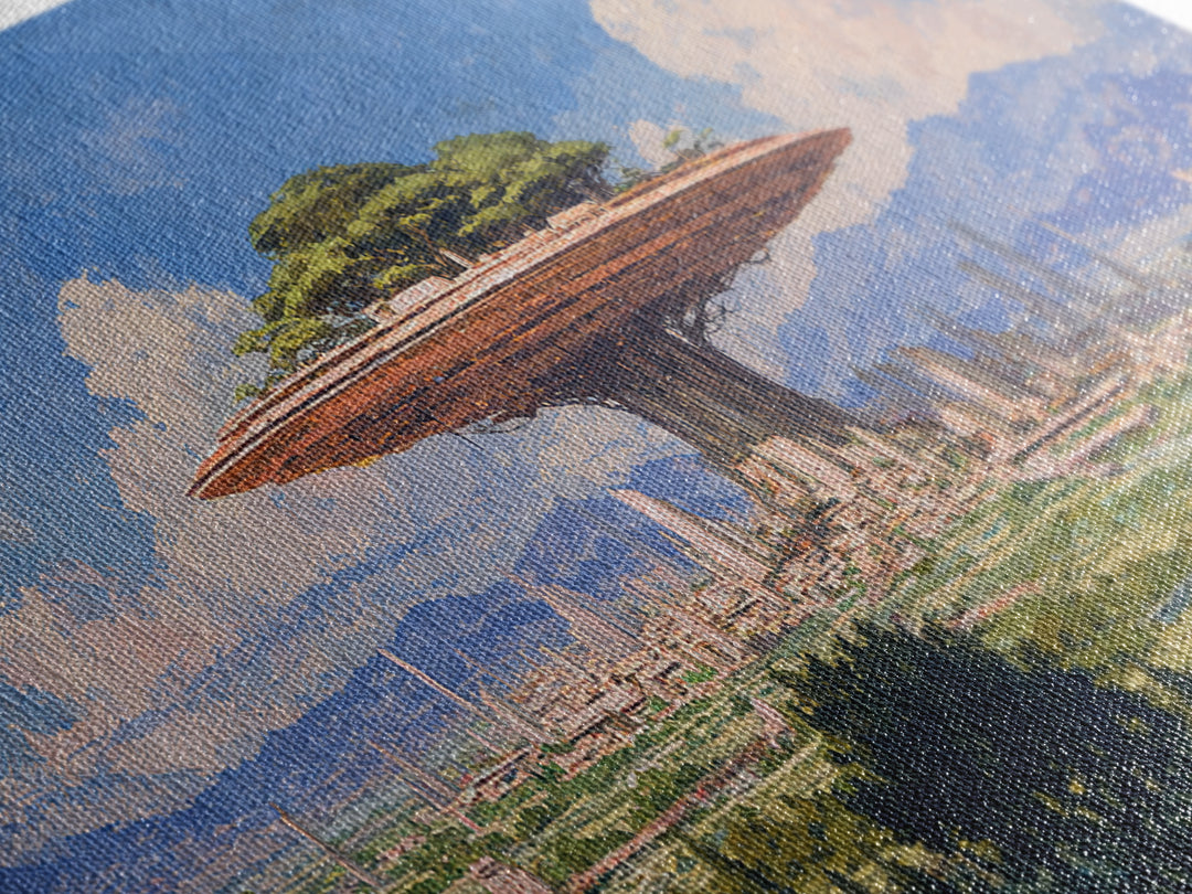Floating Acacia Tree City Under Blue Sky Canvas Print, African Landscape, Modern Canvas Art, Serengeti Wall Art, Unique Home Decor