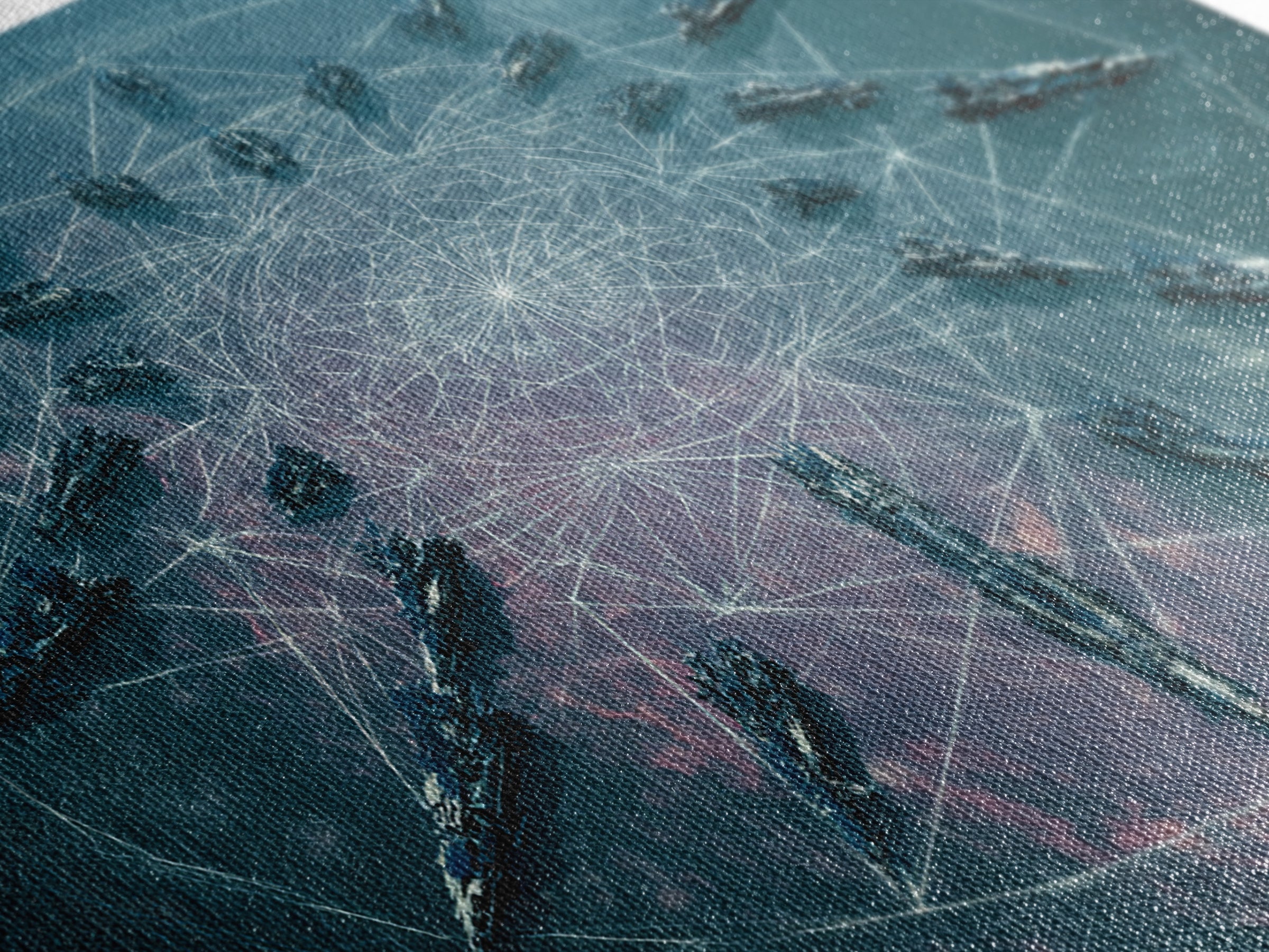 Sci Fi Naval Fleet In Circular Formation Canvas Print, Digital Art, Modern Wall Art, Teal Statement Wall Decor, Unique Gift