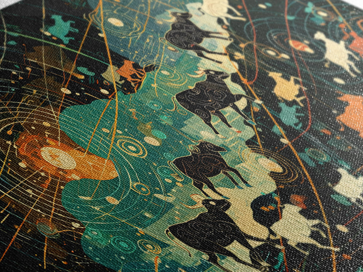 Cosmic Cattle Migration Canvas Print, Abstract Animal Wall Art, Modern Farm Decor, Earth Tone Office Art, Unique Home Gift