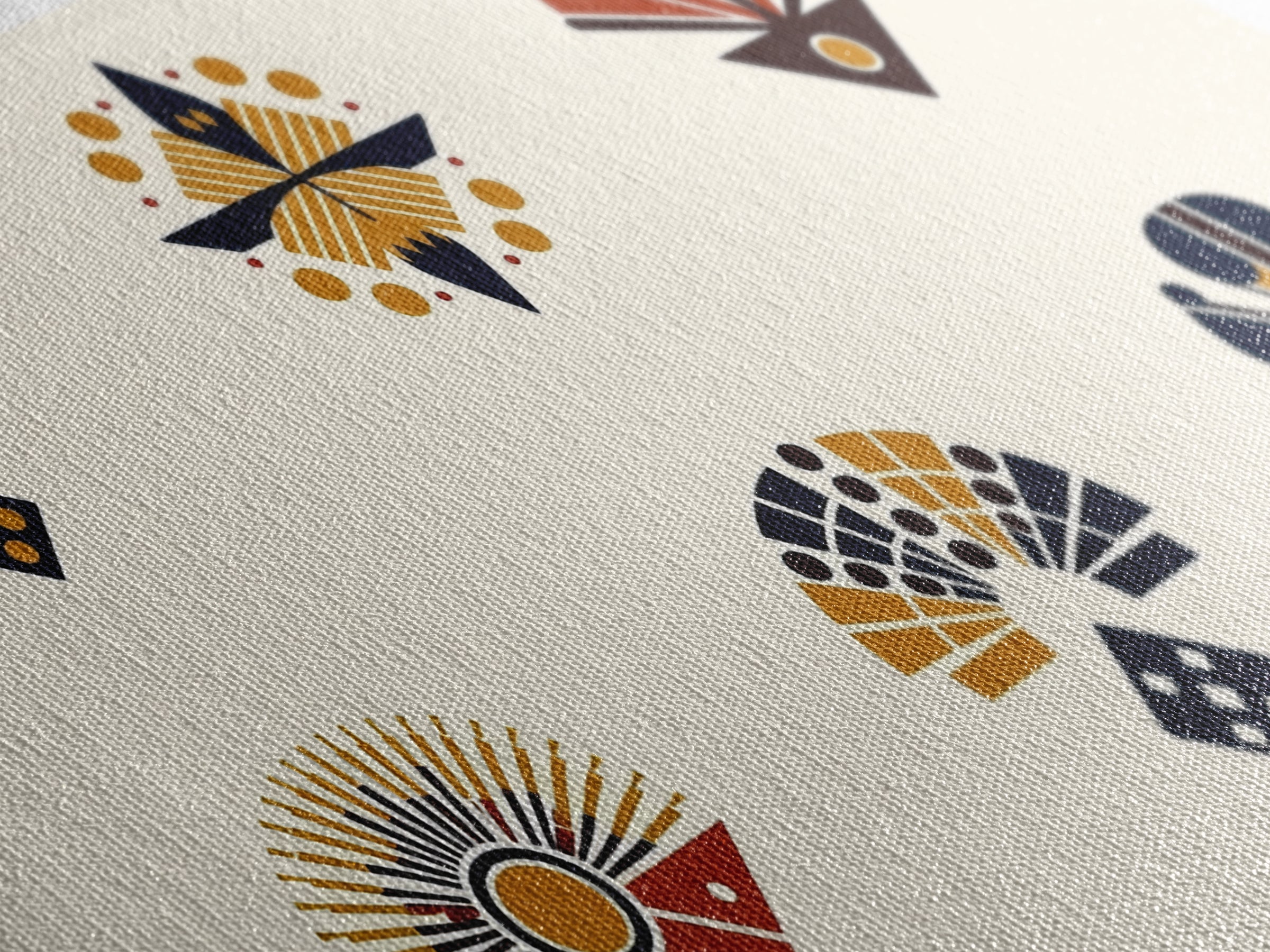 Minimal African Fan Motif Wall Art, Boho Geometric Pattern Decor, Abstract African Art, Earth Tone Canvas Print Set Gift