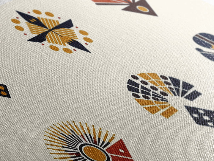 Minimal African Fan Motif Wall Art, Boho Geometric Pattern Decor, Abstract African Art, Earth Tone Canvas Print Set Gift