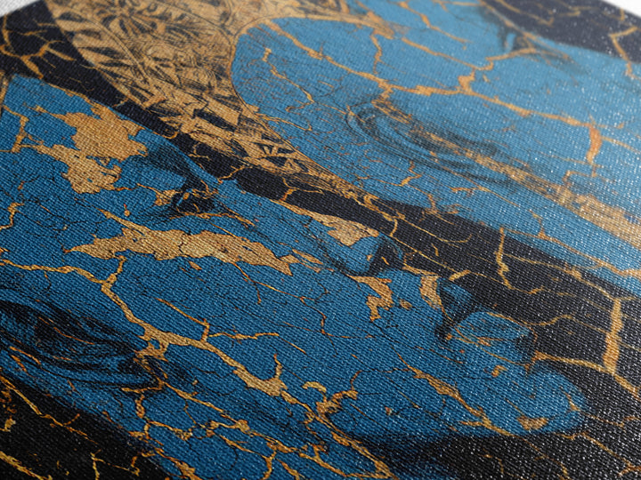 Blue And Gold Cracked African Faces Wall Art, Modern Afrocentric Canvas Print For Luxury Decor, Cultural Home Decor Gift