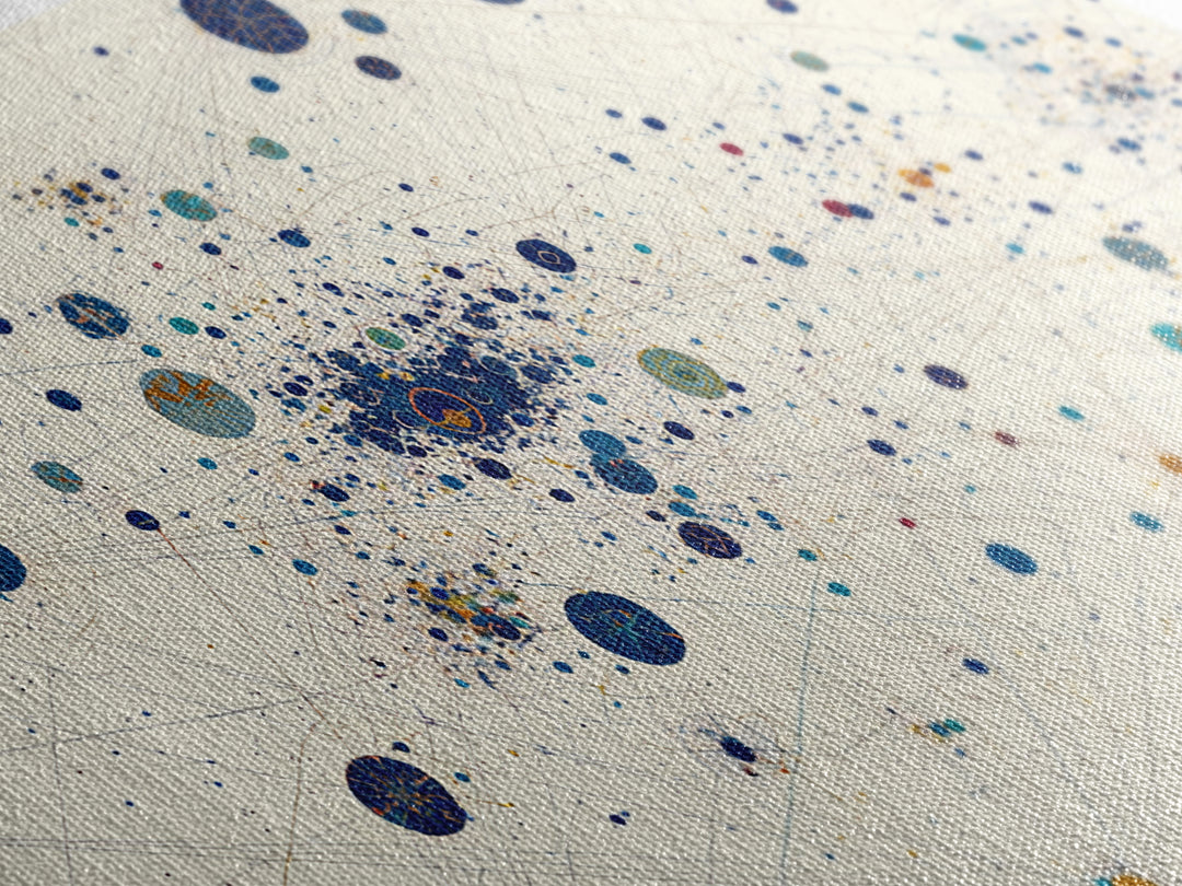 Cream Blue Gold Dot Constellation Network Wall Art, Abstract Geometric Canvas Print, Minimalist Modern Office Decor Gift