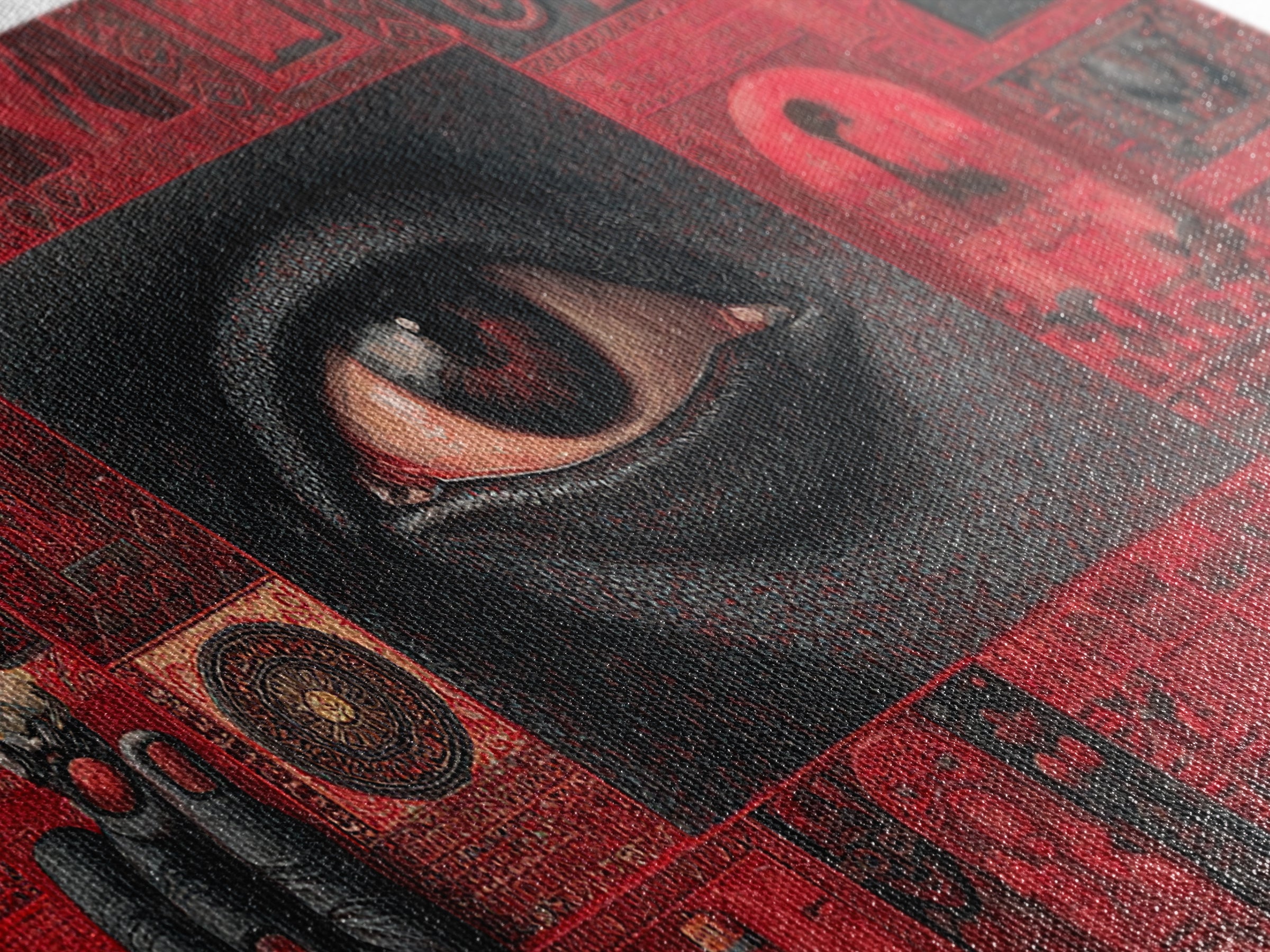 Red Mystic Eye Tribal Collage Canvas Print, African Mask Art, Afrocentric Wall Decor, Bold Cultural Artwork For Home Office