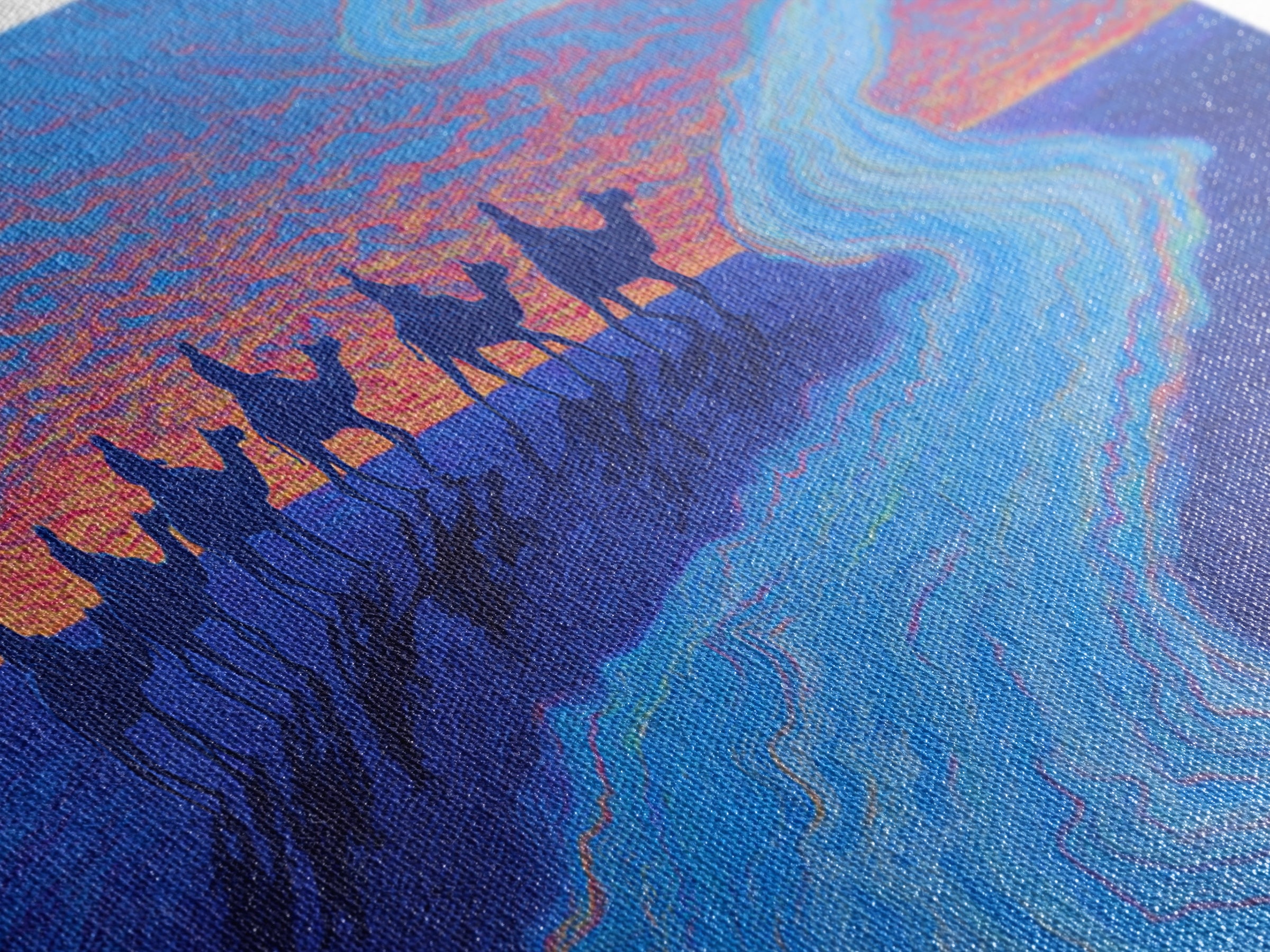 Camel Caravan Blue Desert Wall Art, African Safari Art Print, Dreamy Sunset Landscape For Boho Bedroom And Travel Decor Gift
