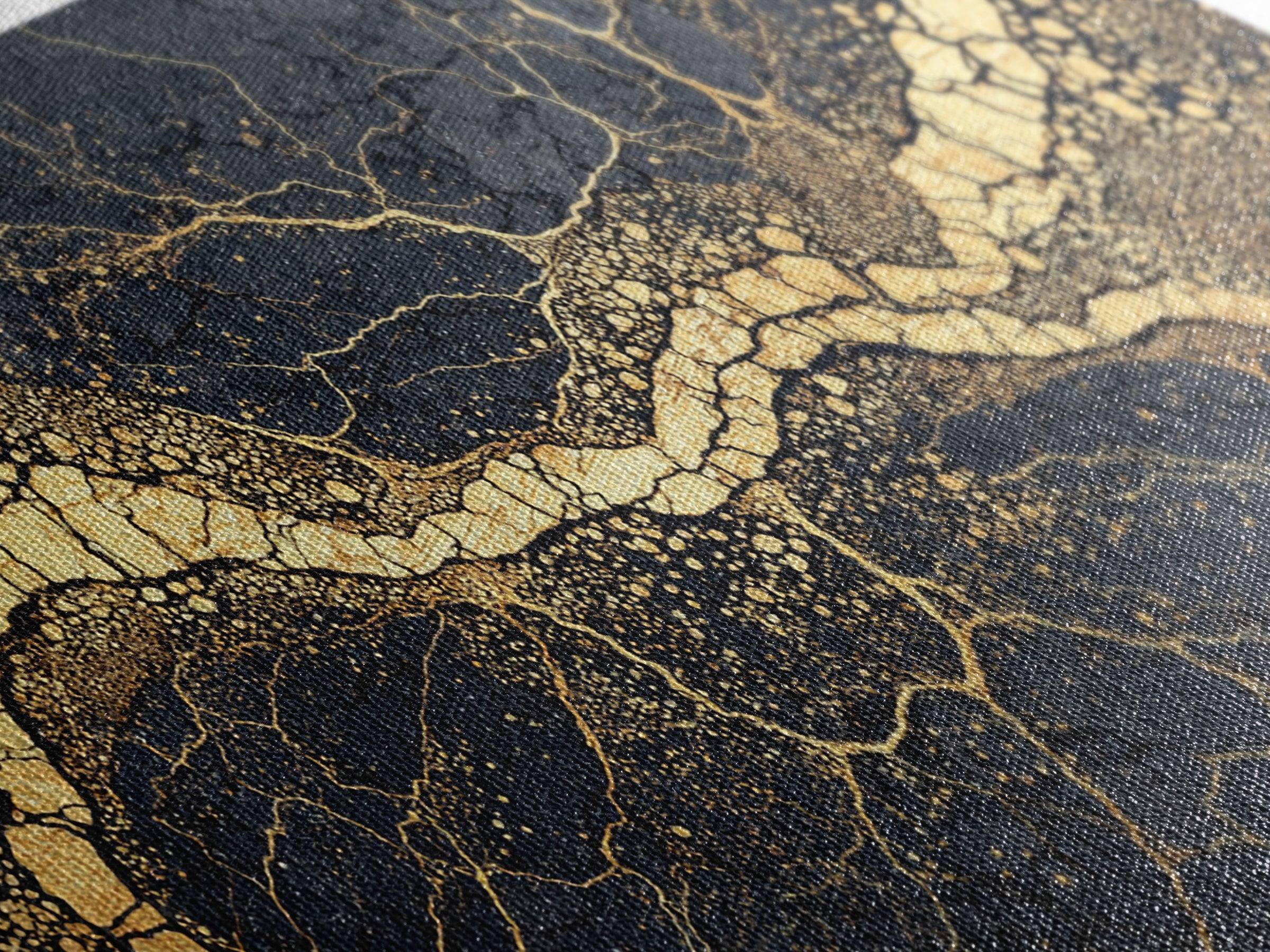Black Gold Cracked Earth River Framed Canvas Print, Abstract African Art, Luxury Geometric Wall Decor For Modern Home Office