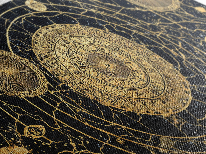 Gold Celestial Mandala Map Wall Art, African Abstract Black And Gold Decor, Luxury Canvas, Spiritual Boho Home Decor, Statement Piece