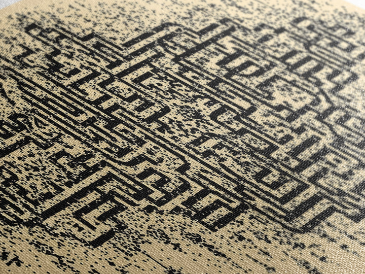 Ancient Maze Pattern Wall Art, Abstract African Textile Inspired Print, Beige Black Geometric Decor, Cultural Canvas Gift