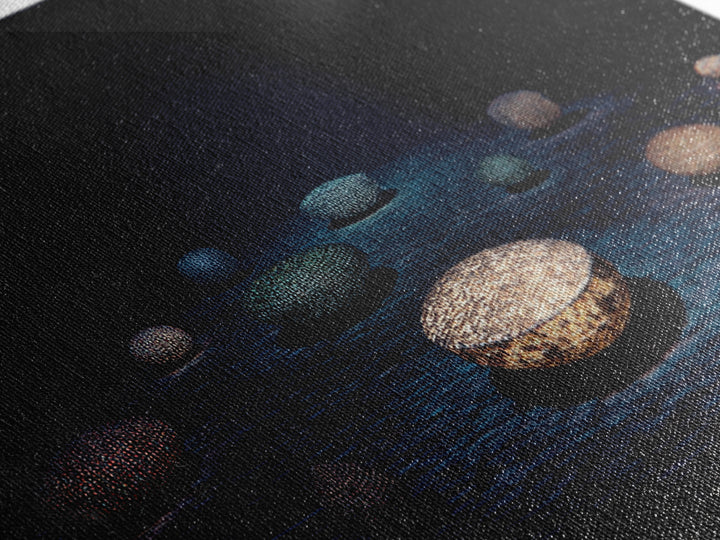 Glowing Beaded Bowls Wall Art, Abstract African Night Water Scene, Luxury Dark Canvas Decor, Modern Gallery Gift For Living Room
