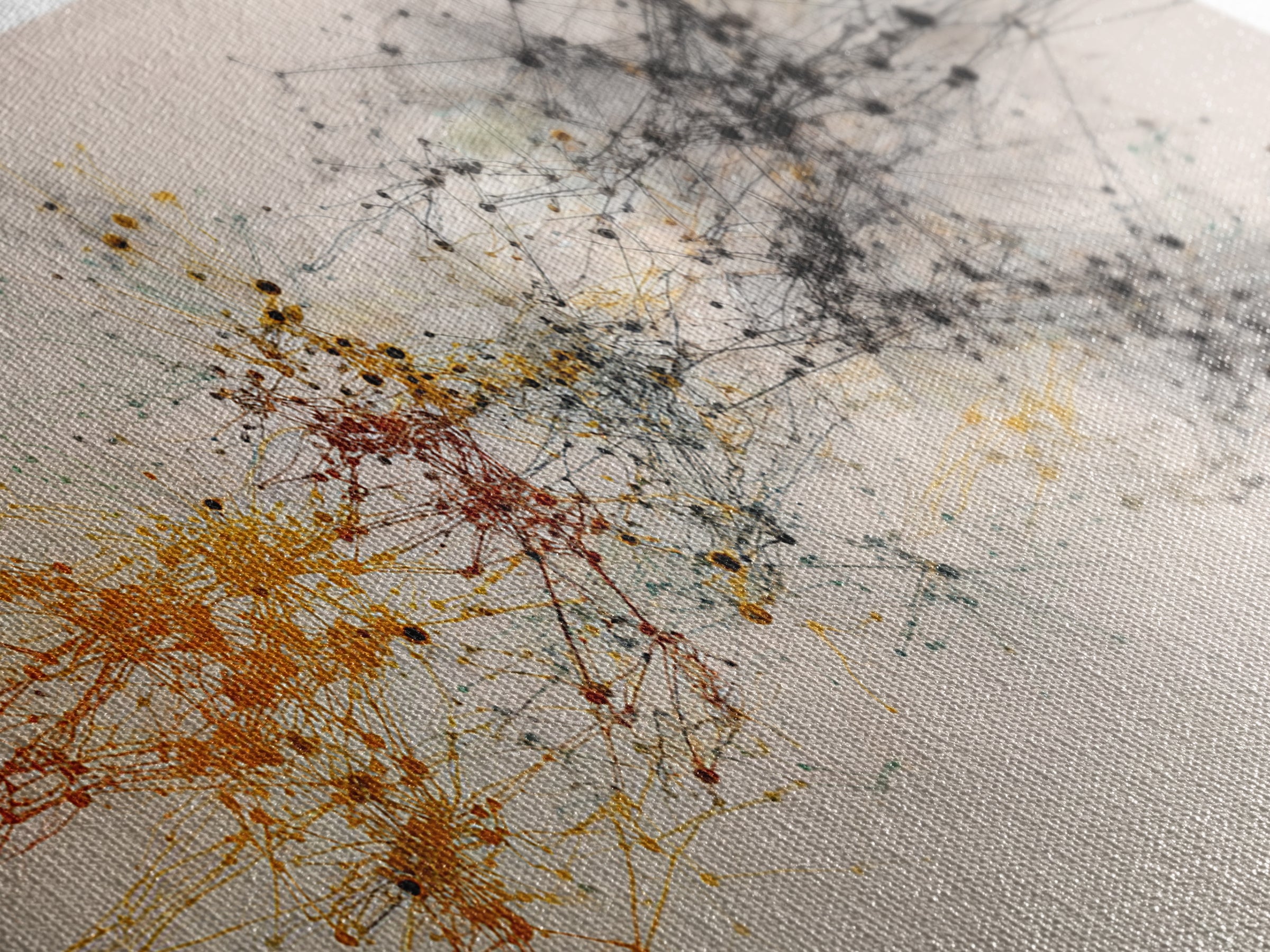 Orange Black Network Splatter Abstract Canvas Print, African Art Abstract, Modern Office Wall Decor, Contemporary Home Decor