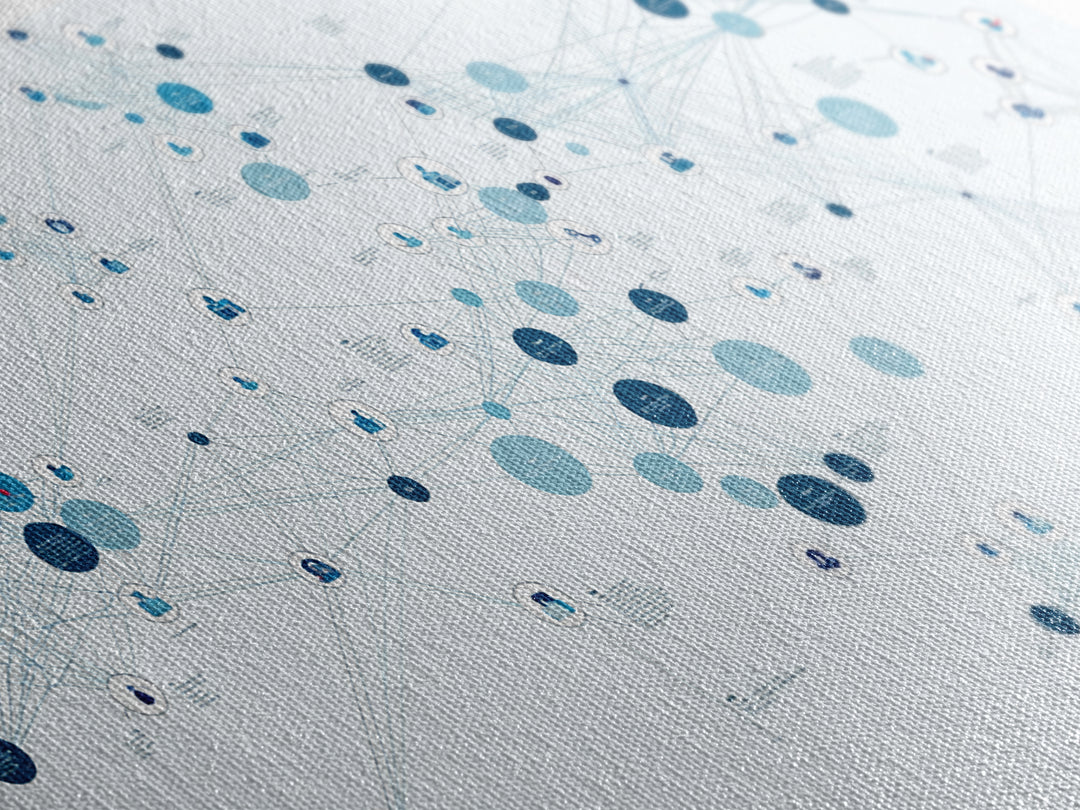 Blue Global Data Network Map Canvas Print, Abstract Wall Art, Modern Office Decor, Minimalist Technology Home Decor Gift
