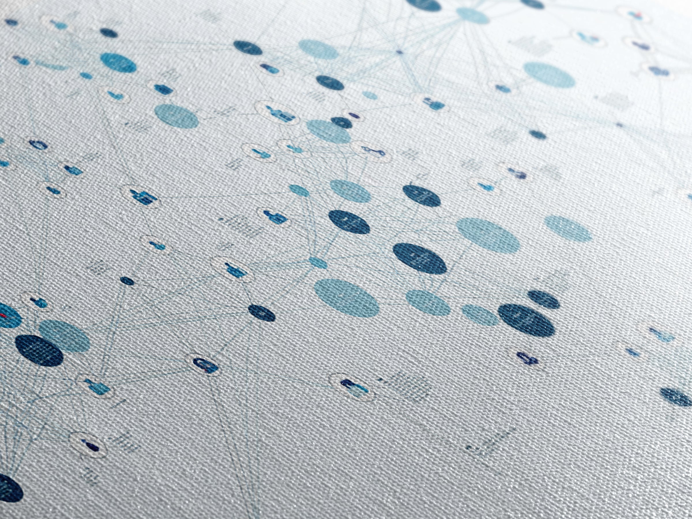 Blue Global Data Network Map Canvas Print, Abstract Wall Art, Modern Office Decor, Minimalist Technology Home Decor Gift