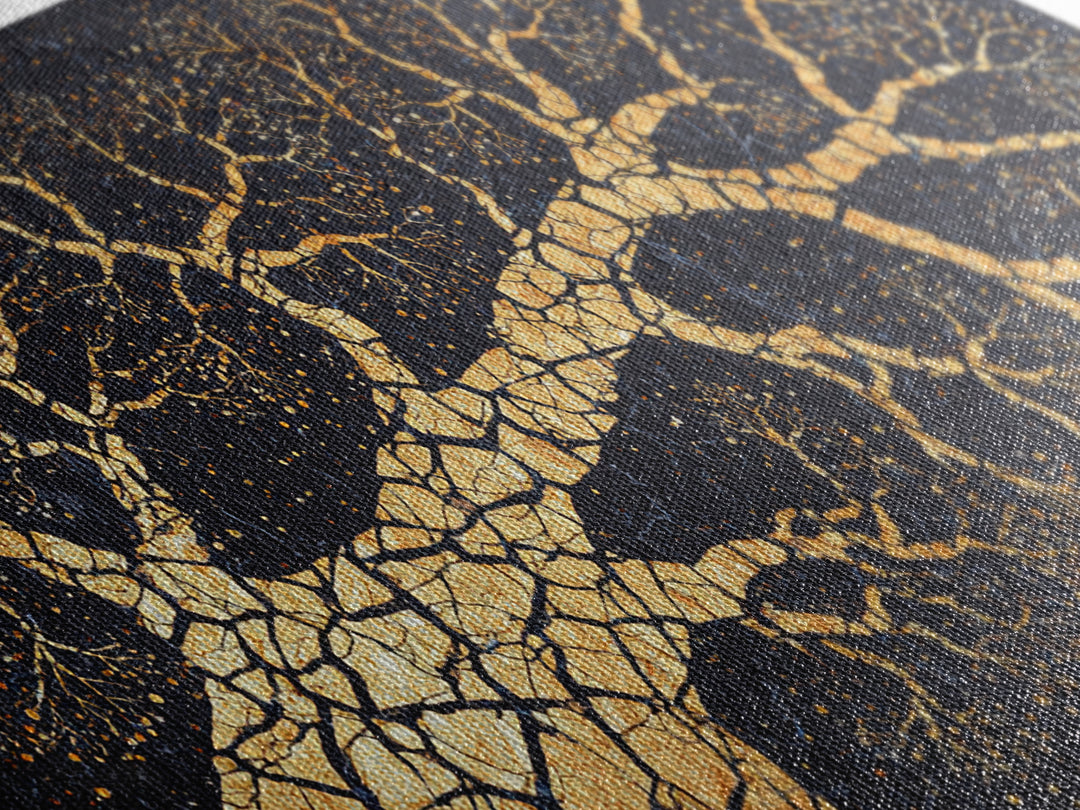 Golden Baobab Tree Branches On Black, African Tree Wall Art, Luxury Canvas Decor, Earth Tone Statement Home Decor Gift Idea