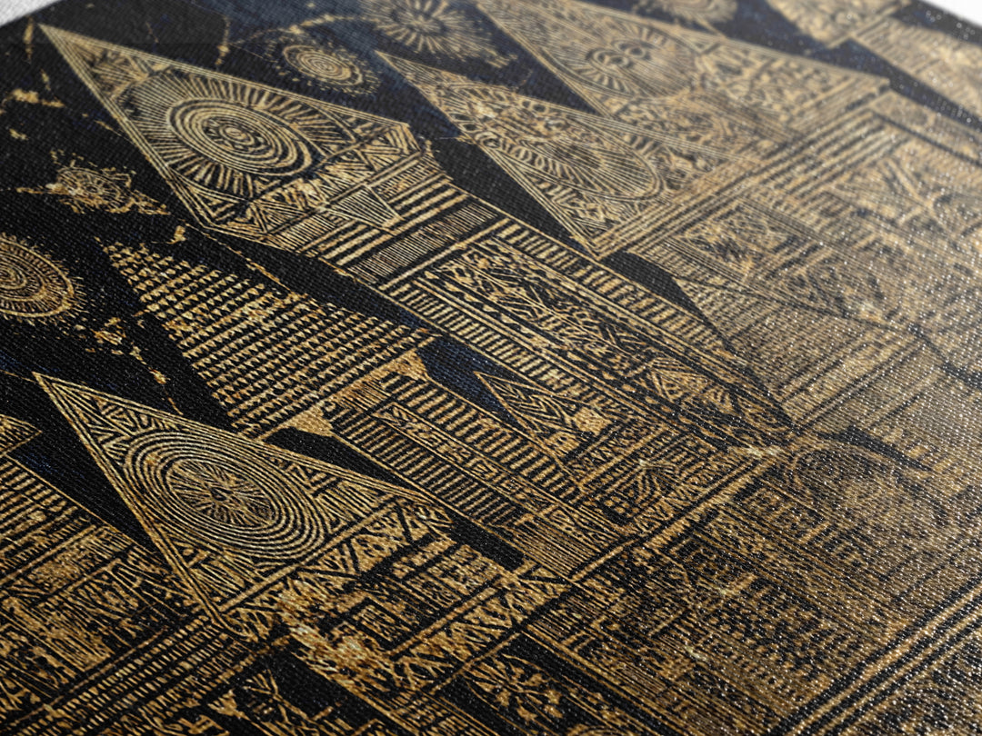 Gold Tribal Village Houses On Black Wall Art, African Tribal Art, Ancient African Art Print, Luxury Cultural Home Decor Gift