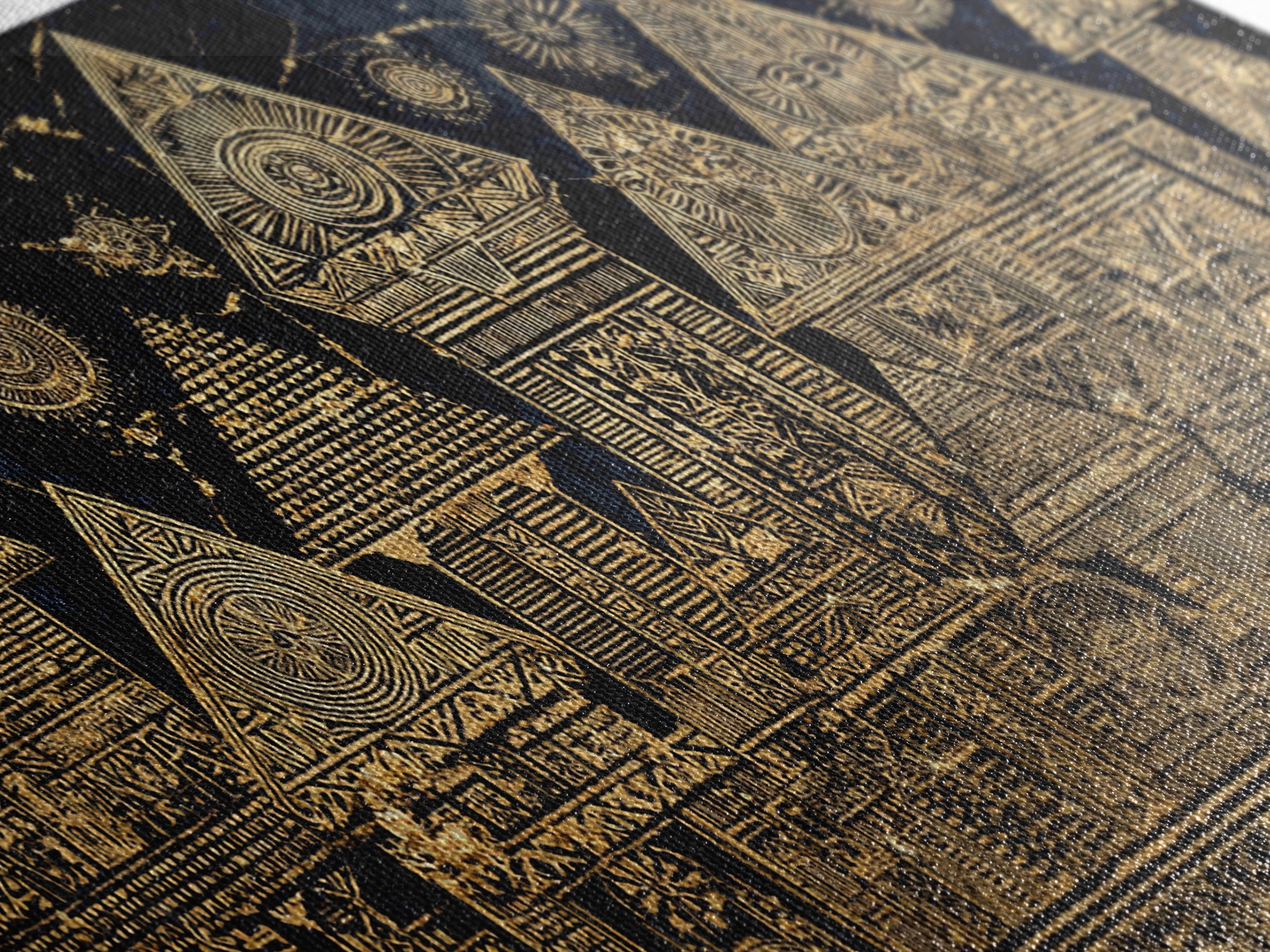 Gold Tribal Village Houses On Black Wall Art, African Tribal Art, Ancient African Art Print, Luxury Cultural Home Decor Gift
